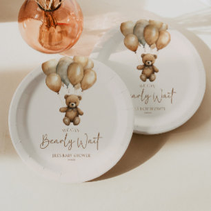 We Can Bearly Wait Boho Teddy Bear Baby Shower Paper Plate