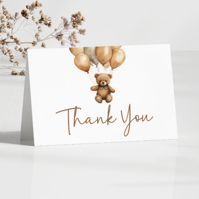 We Can Bearly Wait Boho Teddy Bear Baby Shower Thank You Card (Creator Uploaded)