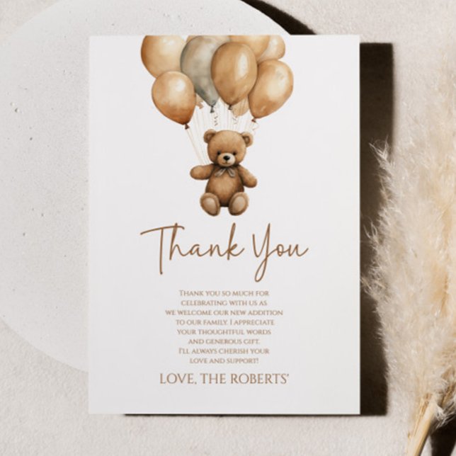 We Can Bearly Wait Boho Teddy Bear Baby Shower Thank You Card (Creator Uploaded)