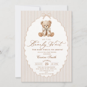 We Can Bearly Wait bow Baby Shower Invitation