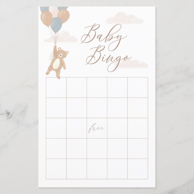We Can Bearly Wait Boy Baby Shower Bingo Game  (Front)