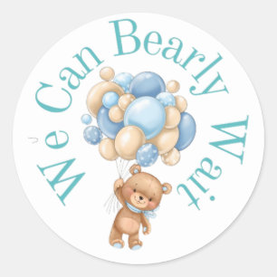 We can bearly wait Boy Baby Shower  Classic Round Sticker