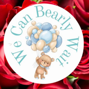 We can bearly wait Boy Baby Shower  Classic Round Sticker