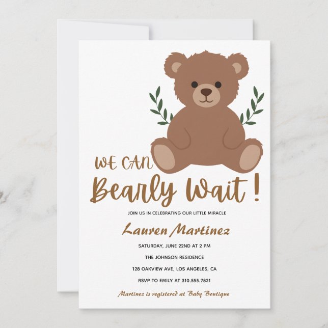 We Can Bearly Wait Boy Baby Shower Invitation (Front)