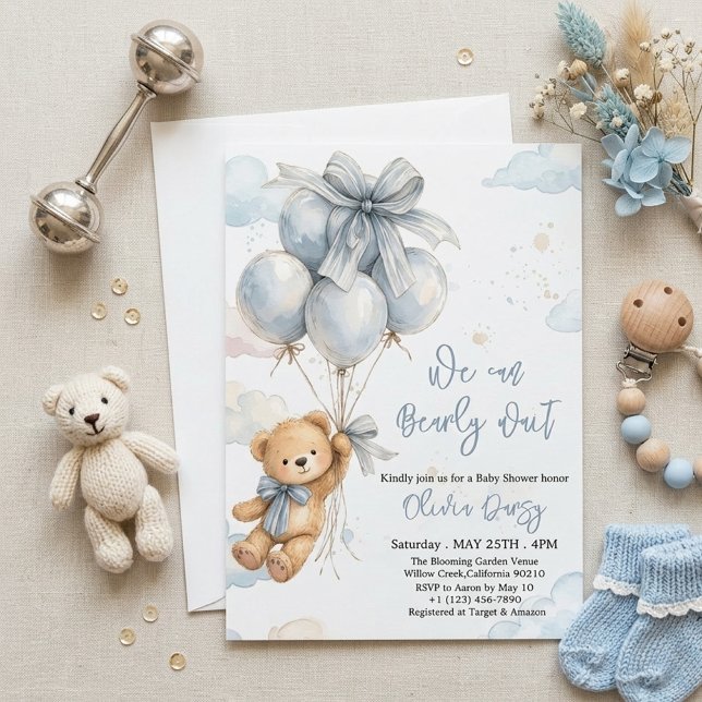 We Can Bearly Wait Boy Baby Shower Invitation (Creator Uploaded)