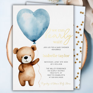 We Can Bearly Wait Boy Baby Shower Invitation