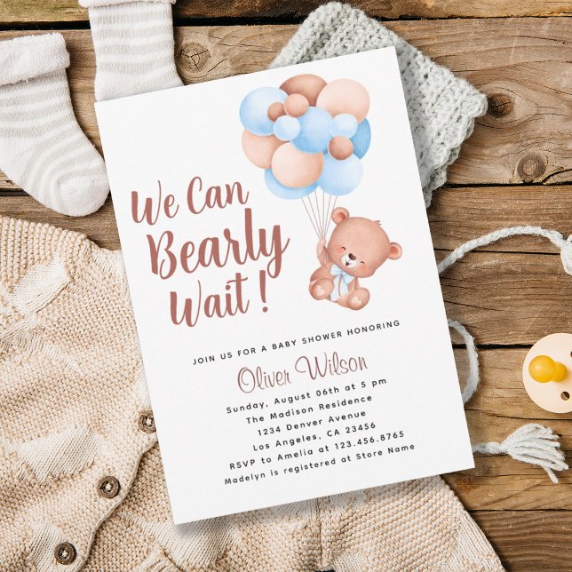 We Can Bearly Wait Boy Baby Shower Invitation (We Can Bearly Wait Boy Baby Shower Invitation)