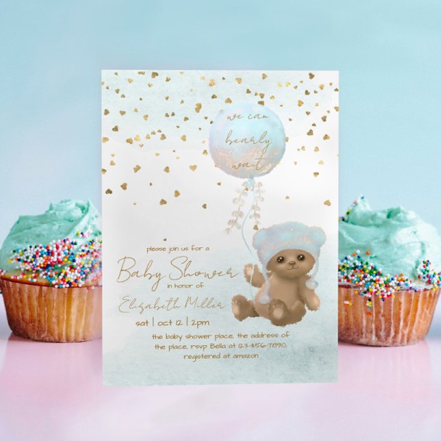 We Can Bearly Wait Boy Baby Shower Invitation (Creator Uploaded)
