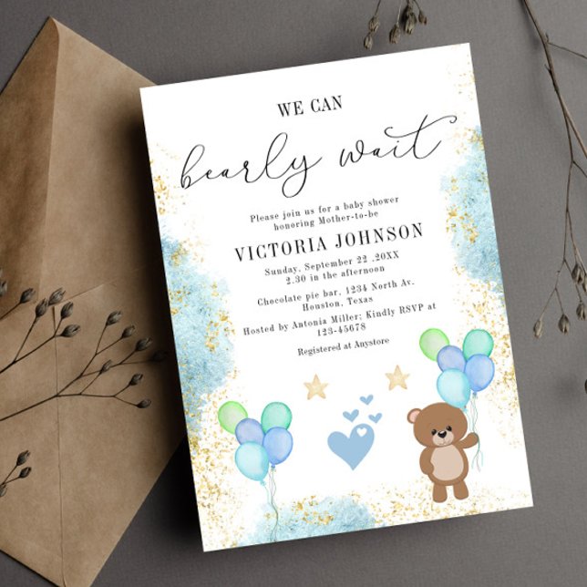 We can Bearly Wait Boy Baby Shower Invitation (Creator Uploaded)