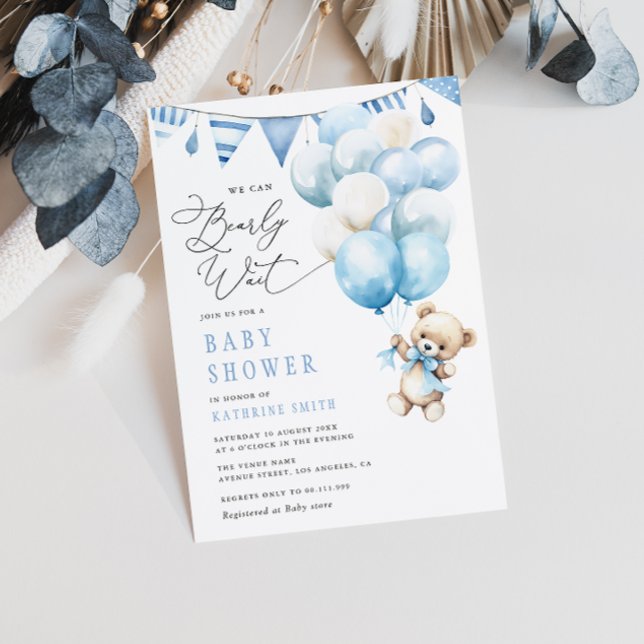 We Can Bearly Wait Boy Baby Shower Invitation (Creator Uploaded)