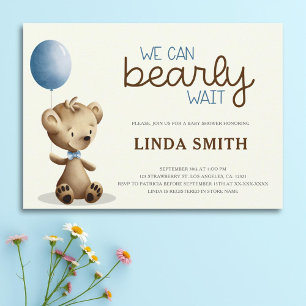 We Can Bearly Wait Boy Baby Shower  Invitation