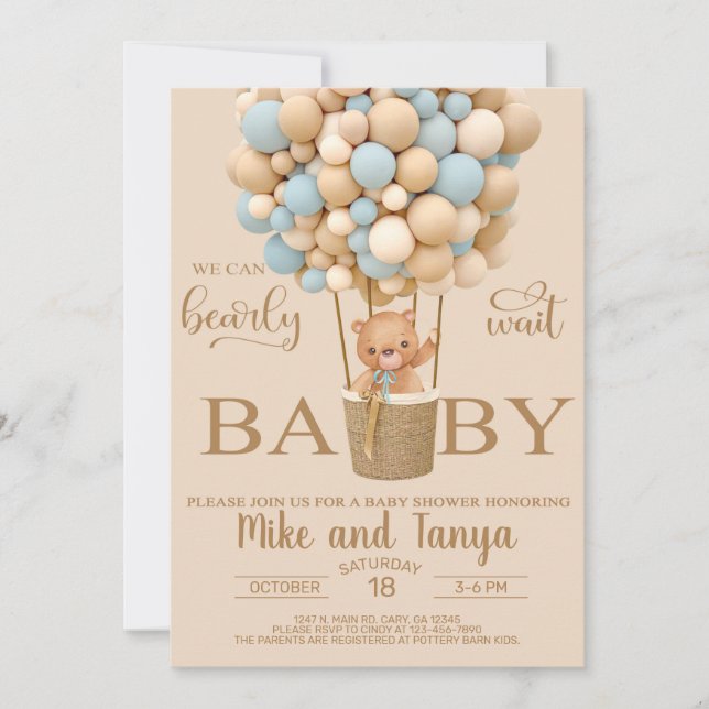 We can bearly wait boy baby shower invite. invitation (Front)