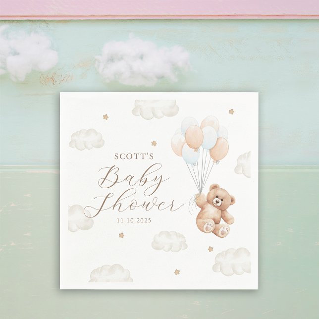 We Can Bearly Wait Boy Baby Shower Napkin (Creator Uploaded)