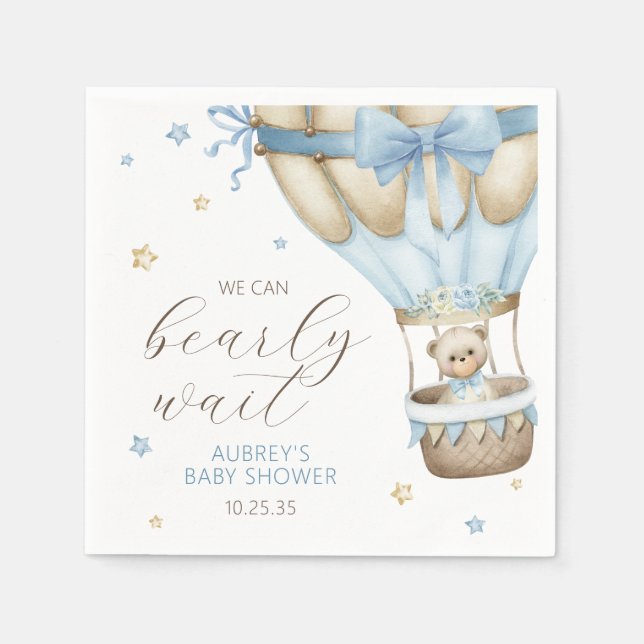We Can Bearly Wait Boy Baby Shower Napkin (Front)