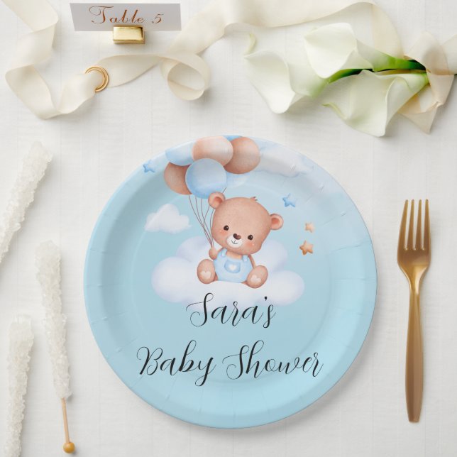 We Can Bearly Wait Boy Baby Shower  Paper Plate (Wedding)