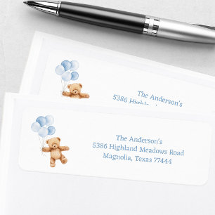 We Can Bearly Wait Boy Baby Shower Return Address Label