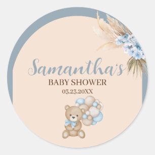 We Can Bearly Wait Boy Baby Shower Sticker