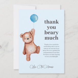 We Can Bearly Wait Boy Baby Shower Thank You Card