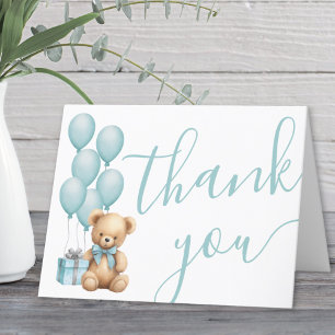 We Can Bearly Wait Boy Baby Shower Thank You Card