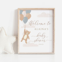 We Can Bearly Wait Boy Baby Shower Welcome Sign