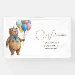 We Can Bearly Wait Boy Bear Balloon Baby Shower Banner