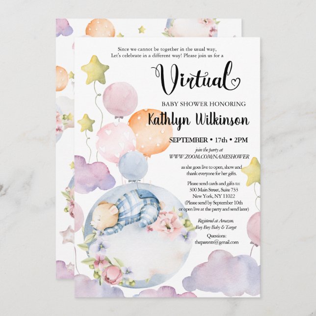 We Can Bearly Wait Boy Bear Virtual Baby Shower Invitation (Front/Back)