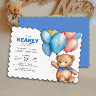 We Can Bearly Wait Boy Blue Baby Shower Invitation