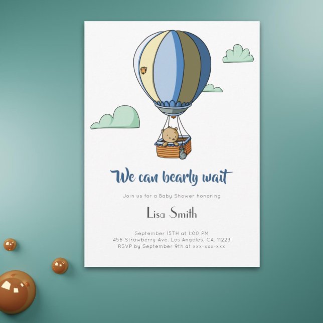 We Can Bearly Wait Boy Blue Baby Shower Invitation (Creator Uploaded)