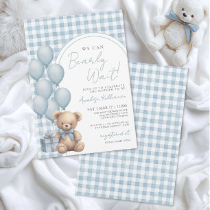 We Can Bearly Wait Boy Blue Bear Baby Shower Invitation
