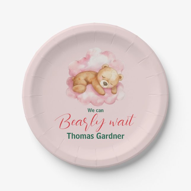 We Can Bearly Wait Boy Cute Bear Baby Shower  Paper Plate (Front)