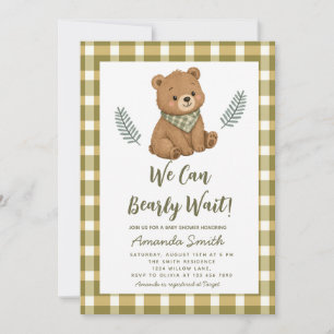 We can Bearly Wait Boy Gingham Baby Shower Invitation