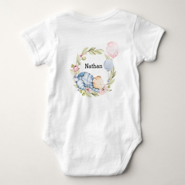 We Can Bearly Wait Boy Teddy Bear Baby Shower Baby Bodysuit (Back)