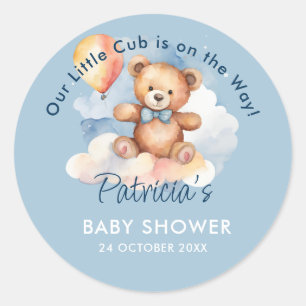We Can Bearly Wait Boy Teddy Bear Baby Shower Classic Round Sticker