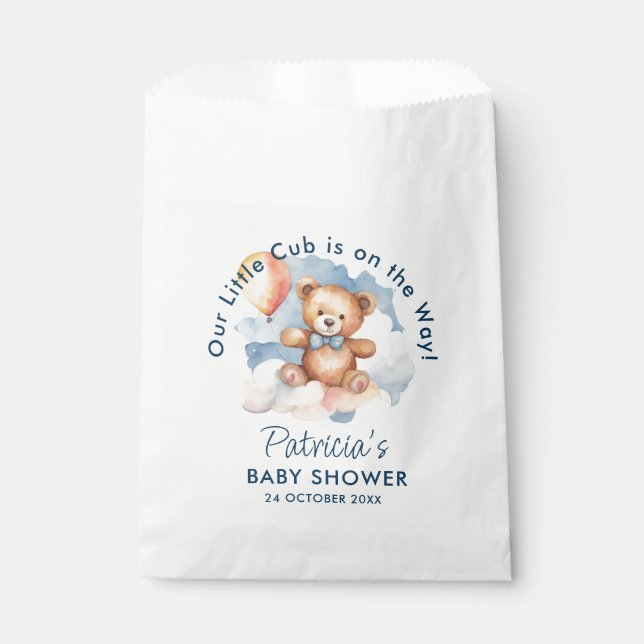 We Can Bearly Wait Boy Teddy Bear Baby Shower Favour Bag (Front)