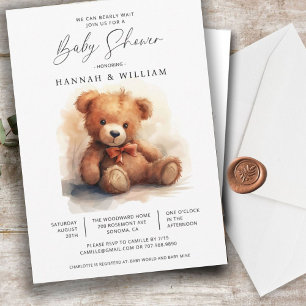 We Can Bearly Wait Boy Teddy Bear Baby Shower Invitation
