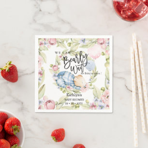 We Can Bearly Wait Boy Teddy Bear Baby Shower Napkin