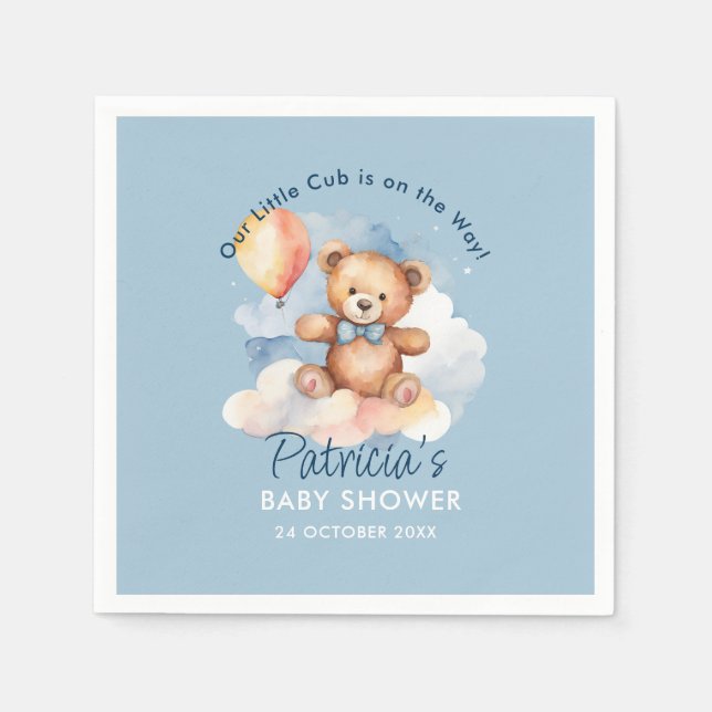 We Can Bearly Wait Boy Teddy Bear Baby Shower Napkin (Front)