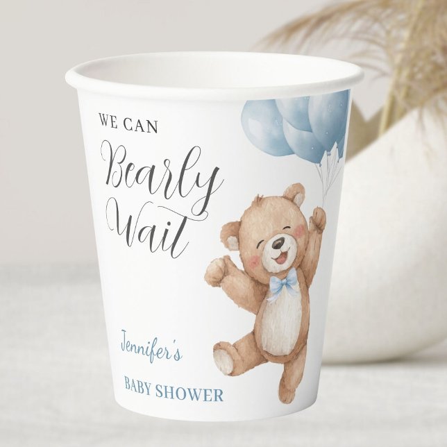 We Can Bearly Wait Boy Teddy Bear Baby Shower Paper Cups (Creator Uploaded)