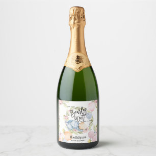 We Can Bearly Wait Boy Teddy Bear Baby Shower Sparkling Wine Label