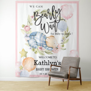 We Can Bearly Wait Boy Teddy Bear Baby Shower Tapestry