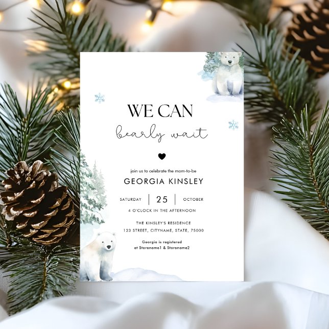 We can Bearly Wait Boy Twin Polar Bear Baby Shower Invitation (Creator Uploaded)