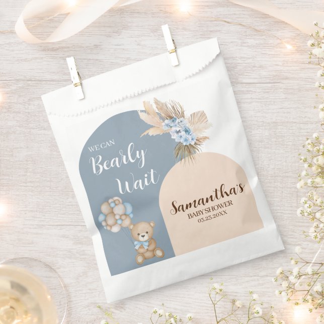 We Can Bearly Wait Boy White Favour Bags (Clipped)