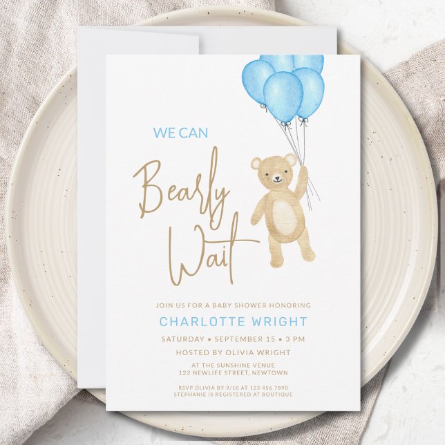 We Can Bearly Wait Boy's Baby Shower Invitation (Creator Uploaded)
