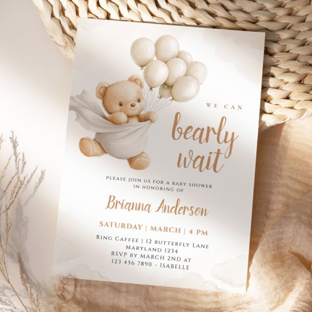 We Can Bearly Wait Brown Baby Shower Invitation (Creator Uploaded)