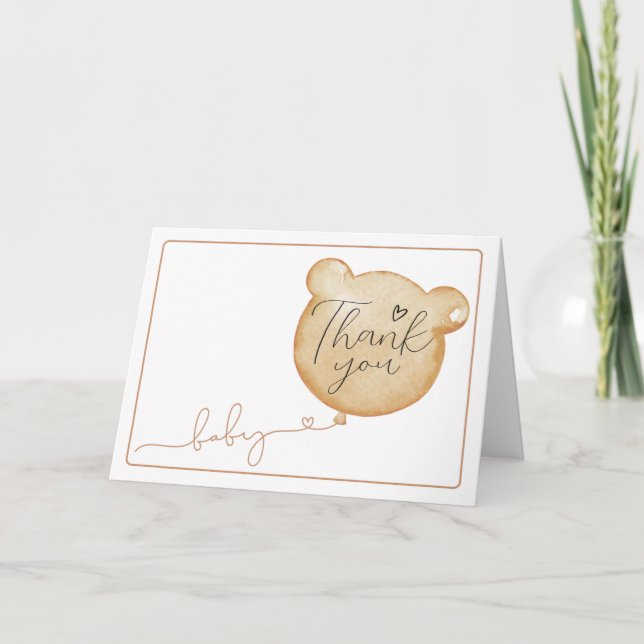 We Can Bearly Wait Brown Balloon  Thank You Card (Front)