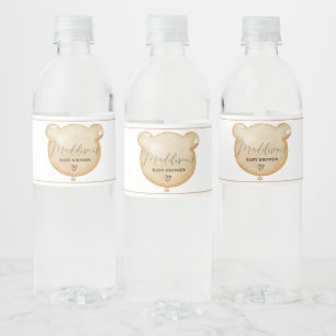 We Can Bearly Wait Brown Balloon  Water Bottle Label