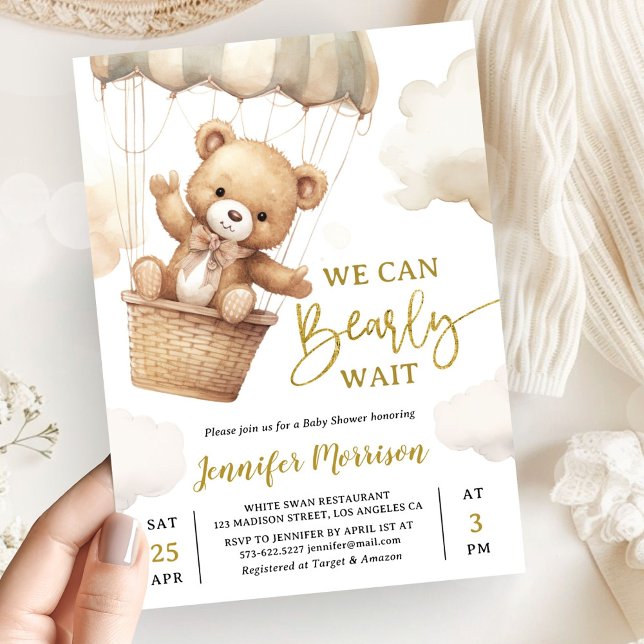 We Can Bearly Wait Brown Teddy Bear Baby Shower Invitation (Creator Uploaded)