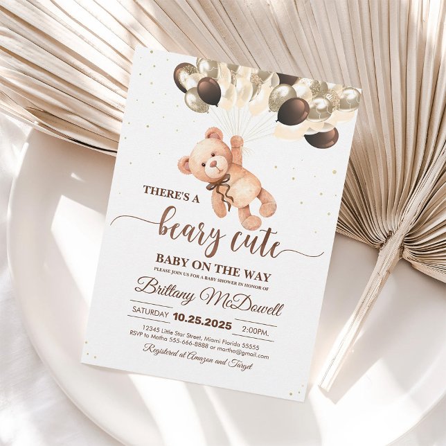 We Can Bearly Wait Brown Teddy Bear Baby Shower Invitation (Creator Uploaded)