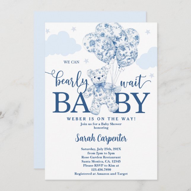 We can bearly wait chinoiserie Baby Shower Boy Invitation (Front/Back)