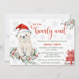 "We Can Bearly Wait" Christmas  Bear Baby Shower Invitation